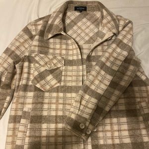 beige plaid pea coat